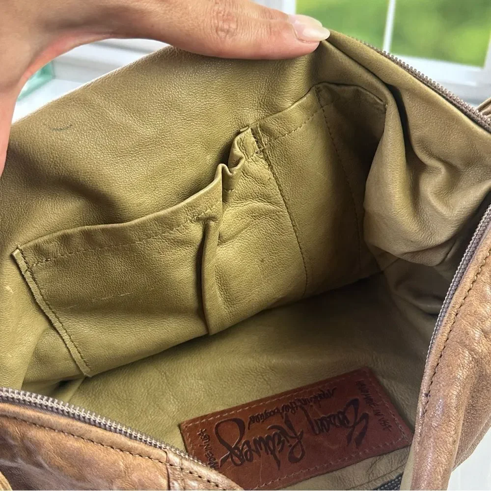 Vtg. Susan Riedweg Boho Brown Leather Market Bag